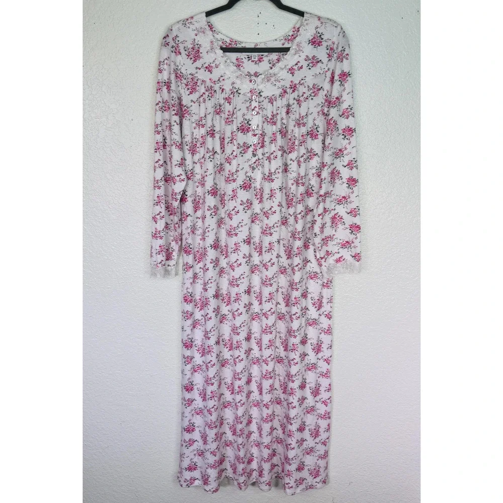 Eileen West Nightgown Womens Medium Ditzy Floral Long Sleeve Sweater Knit Dress